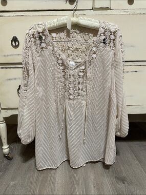 Bila Crochet Peasant Tunic - Soft Cream